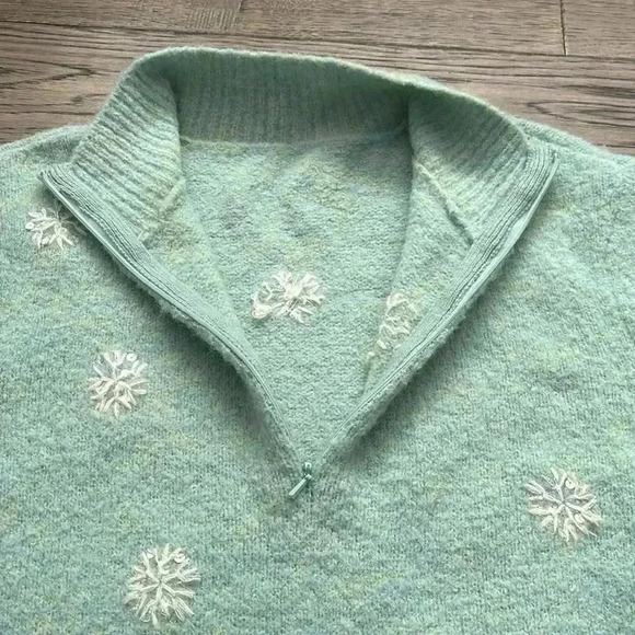 Talbots | Light  blue wool blend embroidery and beaded sweater - Picture 9 of 12